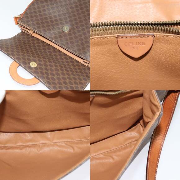 CELINE Macadam Canvas Shoulder Bag Pvc Leather Brown Gold - Picture 11 of 12